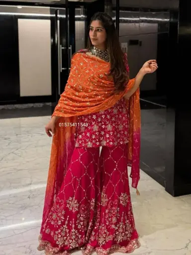 Faux Georgette  Designer Party Wear Top Plazzo & Dupatta Set