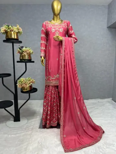 Designer PartyWear Pink Sharara Suit 
