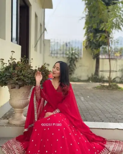 New Heavy Faux Georgette Partywear Anarkali Gown With Dupatta