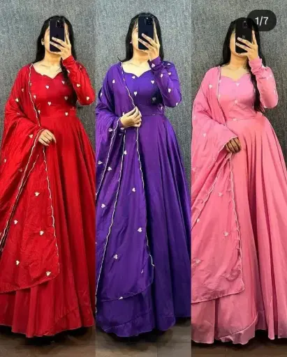 Trending Thread Heart Shape Work Anarkali Gown With Dupatta