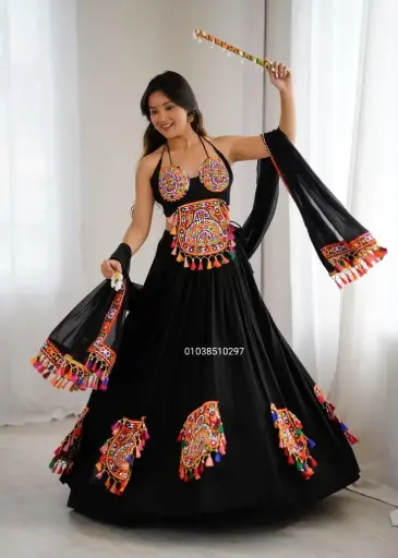 Heavy Rayon Black Ready to wear Navratri Lehenga Choli with Dupatta
