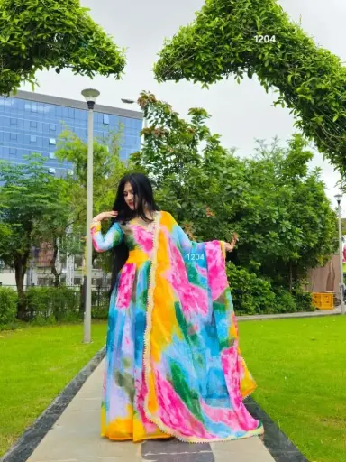 Gorgeous Rainbow Lace Touch-Up Anarkali With Diamonds Work