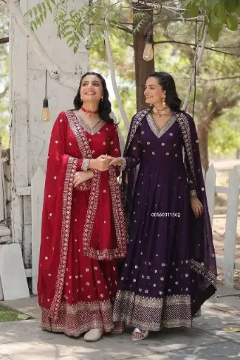 Faux Blooming Gown With Rich Sequins Embroidered Work Gown-With-Dupatta Collection