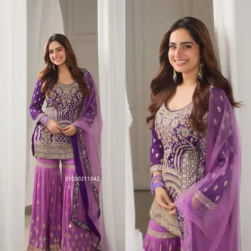 Ayesha Khan Inspired Sharara Suit With Dupatta & Plazzo