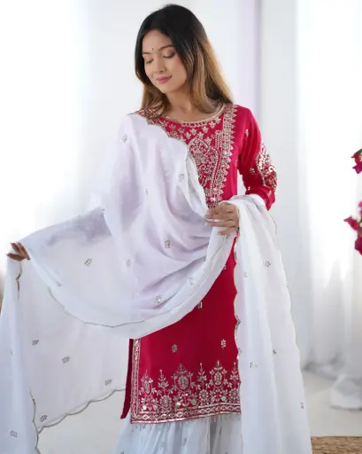 New Designer Party Wear Look Top-Plazzo and Dupatta With Heavy Embroidery Work