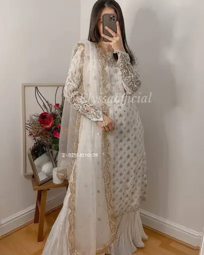 Trending Pakistani Designer Partywear Top Plazzo & Dupatta Set