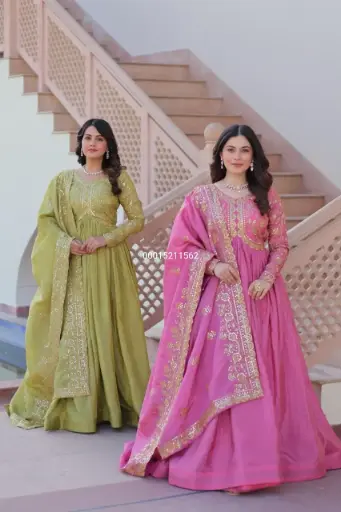 Gold Crush Fabric with Sequins Beautiful Gown with Dupatta