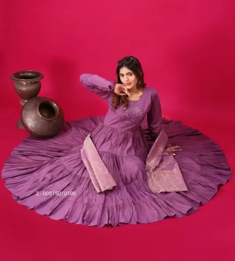 Designer Party Wear Full Heavy Embroidery Sequence Work Gown With Dupatta (14 MTR Flair ) 