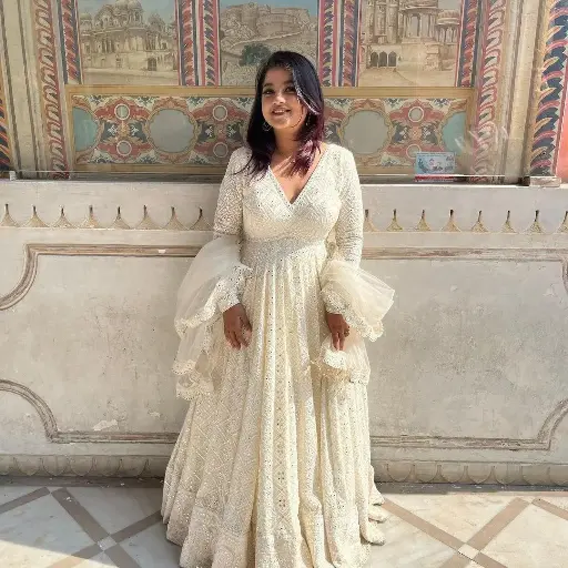 Off white Partywear Anarkali gown with Dupatta