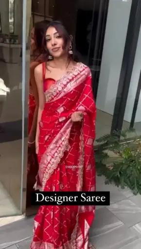 Premium Partywear Designer Red Saree with Blouse Piece 
