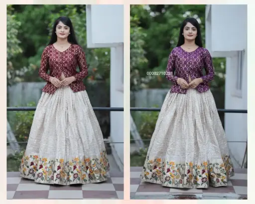 Partywear Jacquard Silk Lehenga Kurti