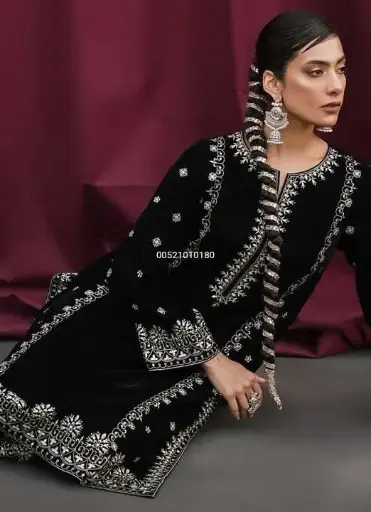 Heavy Velvet Kurta & Pant With Beautiful Embroidery Work