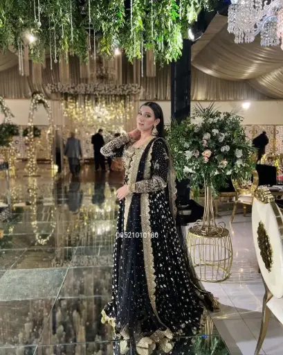 Partywear Embroidery work Black Anarkali Gown with Pant & Dupatta