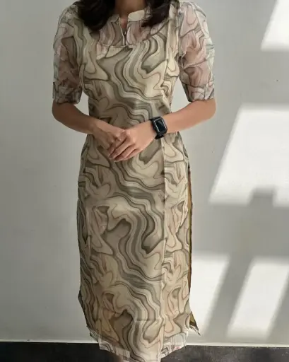 Daily wear Printed Organza Collar Kurti 