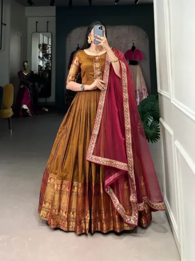 Traditional Narayanpet Gown with Dupatta