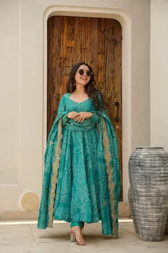 Festive Wear Chinon Silk Anarkali Gown with Dupatta 