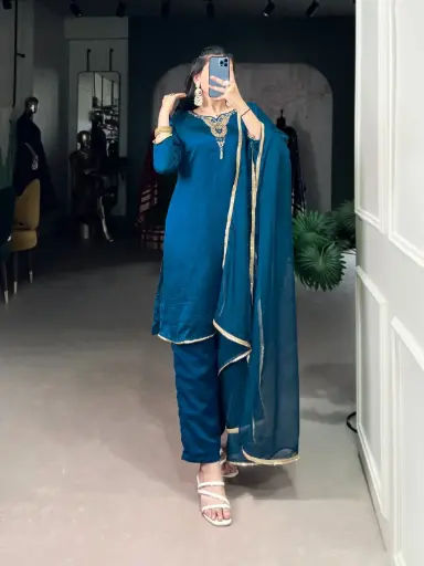 Festive Wear Vichitra Silk Suit Set with Dupatta